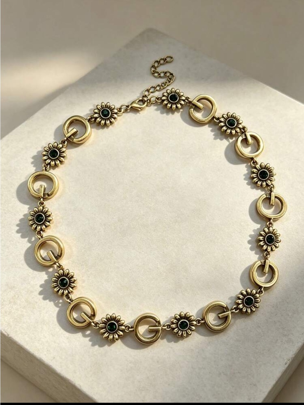 Gold Daisy Chain Necklace with Black Center Accents